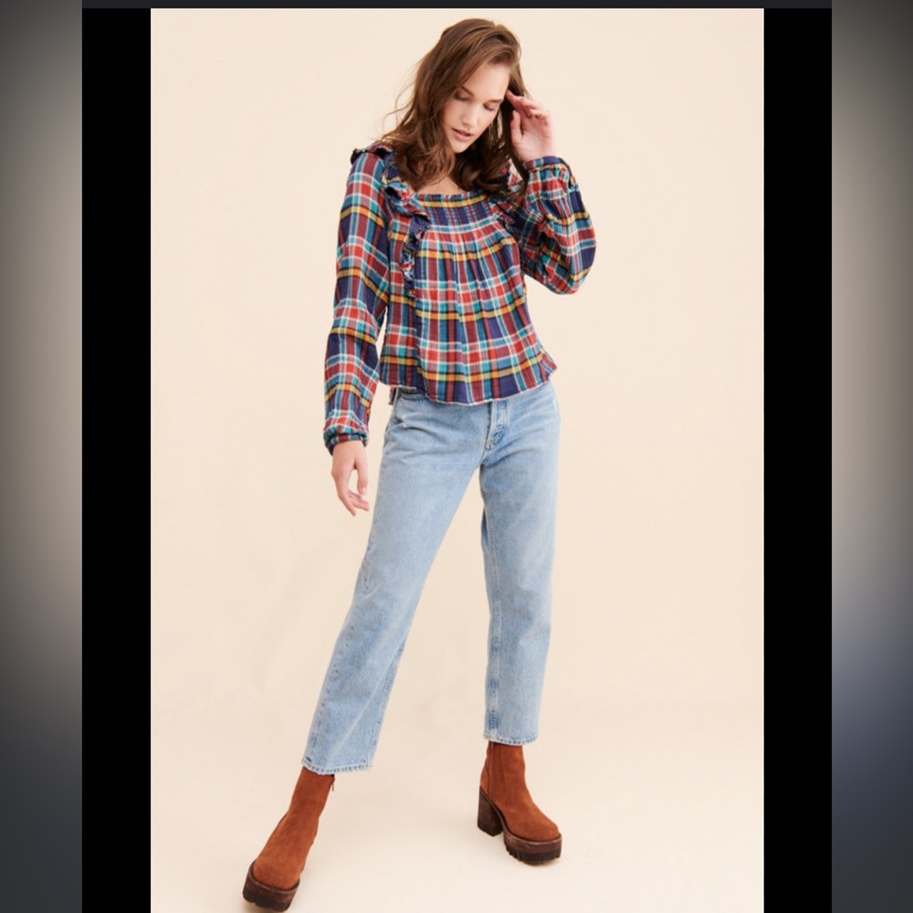 We the free Sienna navy ruffle top